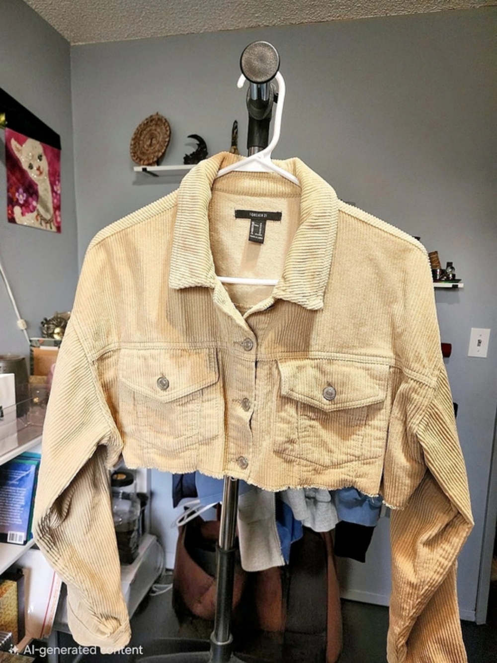 Forever 21 Cropped Corduroy Raw Hem Jacket Beige Medium
